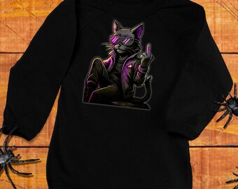 Middle-Finger Meow – Cyber Cat Graphic Shirt"