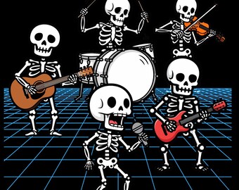 Skelettband PNG - Lustiges Halloween Musik T-Shirt Design Digital Download