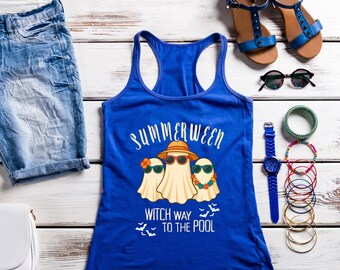Summerween Witch Pool Party PNG: Retro Halloween Digital Download