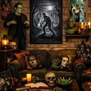 Utskrivbar väggkonst med Wolfman, klassisk skräckgotisk affisch (digital nedladdning)