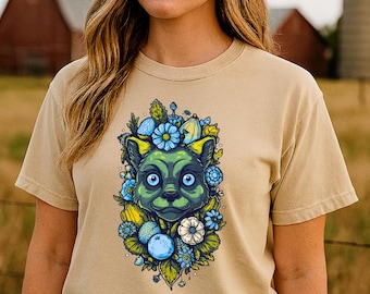 Mystische Katze PNG - Fantasy Floral Feline T-Shirt Design, digitaler Download