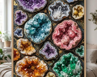 Multi-Color Geode Art Print - Gemstone Wall Decor - Crystal Home Office Poster Digital Download