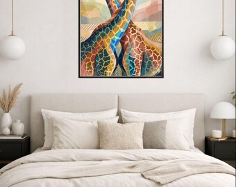 Giraffe Couple Digital Download | Colorful Abstract Safari Home Decor