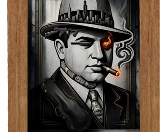 Al Capone Gangster Wall Art, Blood Money Blues Mobster Poster, Vintage Mafia Decor, Surreal Noir Street Art Printable, 24x36 Digital PNG