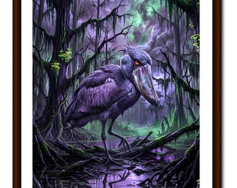 Shoebill Stork Wall Art, Goth Swamp Monster Print, Dark Academia Decor (Digital Download)