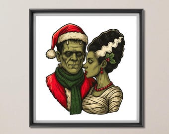 Frankenstein Christmas PNG : conception de tshirt rétro Universal Monsters téléchargement numérique