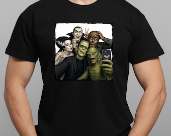 Zabawne klasyczne horrory potwory selfie cyfrowe do pobrania PNG Frankenstein i gang