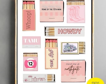 Texas A&M Matchbox Print, College Wall Art (Digital Download)