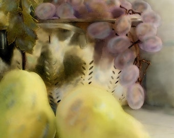 Uvas y peras Foto fotográfica Pintura cocina Decoración Habitación Decoración Bodegón Foto