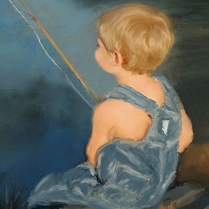 Boy Fishing Photograph Wall Art Nursery Art Photo Painting Nursery Decor image 2