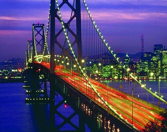 San Francisco Oakland Bay Bridge Photograph Bridge Photo Night Photo