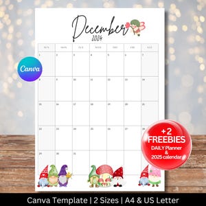 EDITABLE Christmas Calendar, December 2024 Printable Calendar, Monthly Calendar, Christmas Calendar, 2024 Calendar PDF