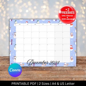 December 2024 Printable Calendar, Horizontal Calendar, December Calendar in Calendars and Planners, December 2024 Calendar