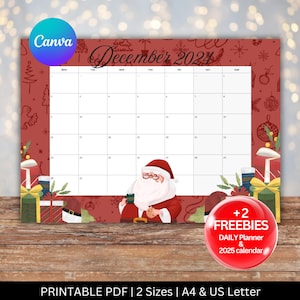 EDITABLE Christmas Calendar, December 2024 Printable Calendar, Monthly Calendar, Christmas Calendar, 2024 Calendar PDF