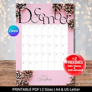 Digital Calendar, December 2024, Minimal Calendar, Christmas Calendar, Monthly Calendar, Minimalist Calendar, 2024 Calendar