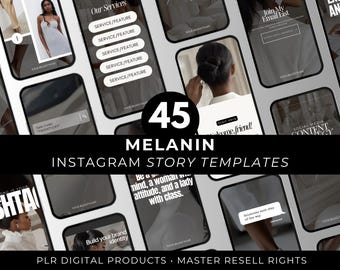 Melanin PLR Digital Products, 45 Instagram Melanin Instagram Story Templates, Canva Template, Small Business, Master Resell Rights MRR
