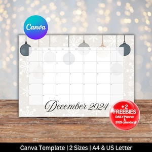 Digital Calendar, December 2024, Minimal Calendar, Christmas Calendar, Monthly Calendar, Minimalist Calendar, 2024 Calendar