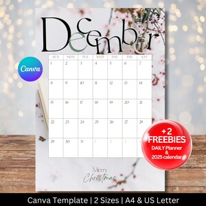 Digital Calendar, December 2024, Minimal Calendar, Christmas Calendar, Monthly Calendar, Minimalist Calendar, 2024 Calendar