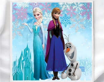Frozen Anna Elsa Olaf Fabric Panel for Quilting, Crafting, Sewing, Quilt Block, Craft Fabric, Unique Fabric Quilting Panels
