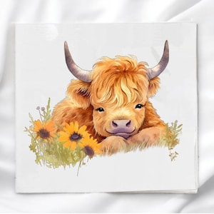 Baby Highland Cow Fabric Panel 8x8" Quilt Block For Crafting