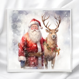 Santa Claus & Reindeer Fabric Panel for Quilting Crafting Sewing Quilt Block Craft Fabric