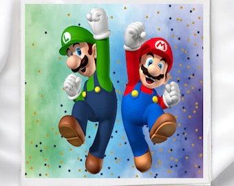 Video Game Super Mario Fabric Panel for Quilting, Crafting, Sewing, Quilt Block, Craft Fabric, Unique Fabric Quilting Panels, MFP74970