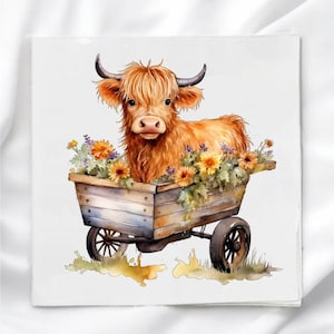 Panel z tkaniny Highland Cow in Cart do pikowania, szycia, bloków, rzemiosła, tkaniny HC15