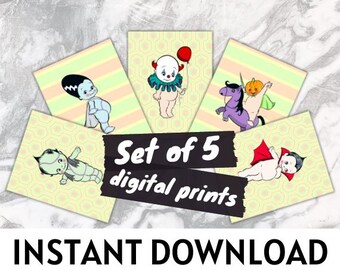 Kewpie Monsters Digital Art Prints - Horror-Inspired Decor