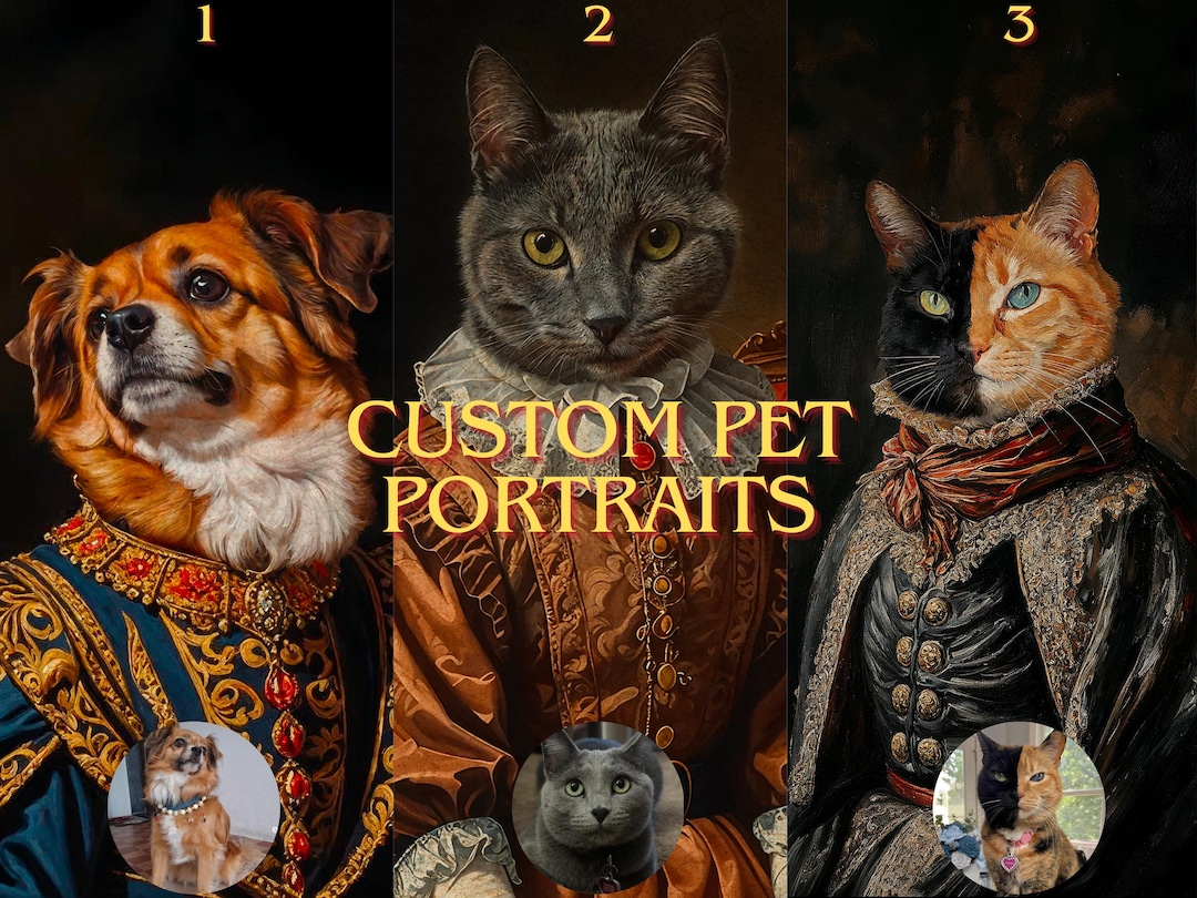 Custom Pet Portraits in Regal and Vintage Styles – Personalized Dog Cat ...