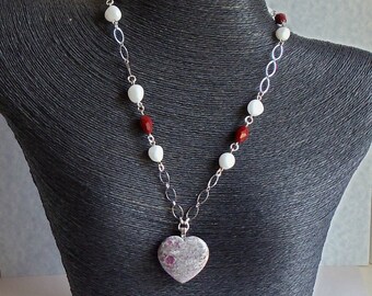 Ruby in Granite, White Agate & Crystal Necklace
