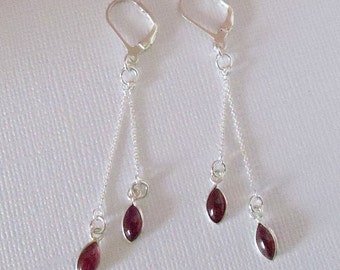 Garnet & Sterling Silver Double Drop Dangling Earrings