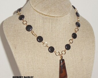 Black Pyrite Coin Necklace with Mahogany Obsidian Pendant