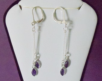 Amethyst & Sterling Silver Double Drop Dangling Earrings