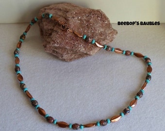 Copper, Leopard Skin Jasper & Turquoise Howlite Necklace