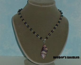 Peacock Pearl Necklace with Porcelain Jasper Pendant