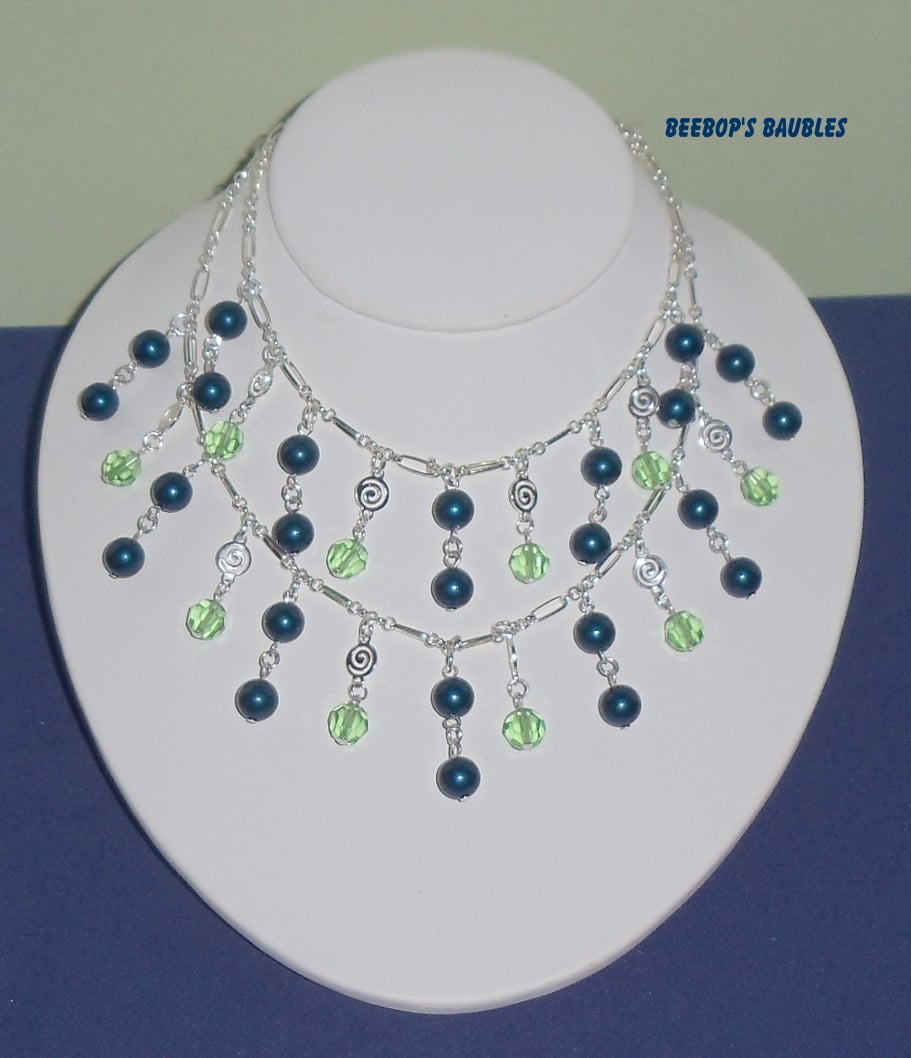 Swarovski Petrol Blue Pearl & Peridot Crystal Double Strand - Etsy