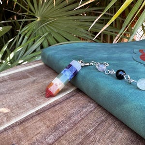 7 Chakra Crystal Pendulum with Obsidian & Fluorite Beads – Silver Chain Divination Tool