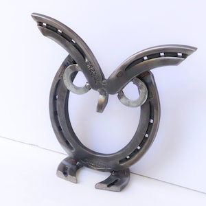 Handcrafted Horseshoe Owl Lovers Welded Metal Art, Upcycled Garden Sculpture
