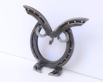 Handcrafted Horseshoe Owl Lovers Welded Metal Art, Upcycled Garden Sculpture