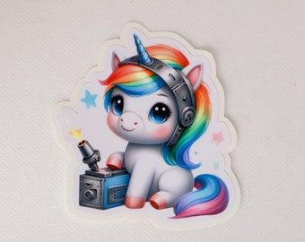 Unicorn with Welder and Watercolor Rainbow Mane Vinyl Sticker