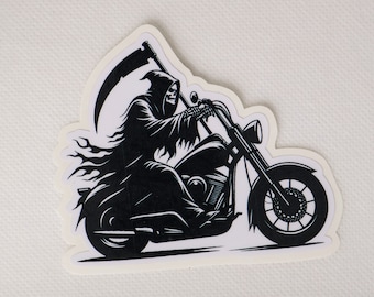 Skeleton Reaper on Motorcycle Vinyl Sticker
