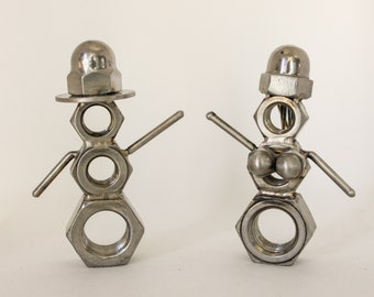 Welded Stainless Steel Sculpture: Snowman + Snow lady Unique Christmas Home Decor