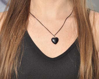 Glass heart pendant, Murano inspired neclace, black heart necklace, necklaces for women dainty, Y2K grunge love necklace, glass heart choker