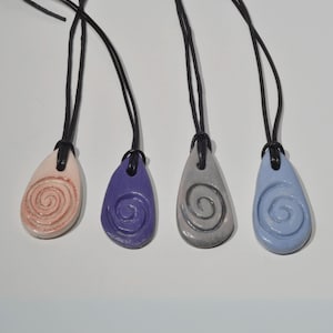 Beautiful pendant necklace. Handmade teardrop shaped ceramic pendant, Clay Charm Necklaces, Black Cord Pendant Necklace, Hippie Necklace