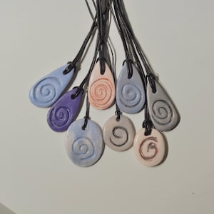 Artisan Handmade Ceramic Pendant Necklace,Spiral Boho Hippie Ceramic Necklace, minimalist jewelry, Vintage Necklace, ceramic Jewelery