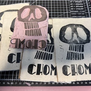 CHOMP - Skull Linocut Print