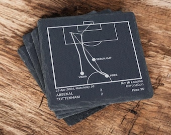 Arsenal Fan Gift | Greatest Arsenal Plays Slate Coasters (Set of 4) | Soccer Fan Gift | Football Memorabilia | Unique Sports Gift | Decor
