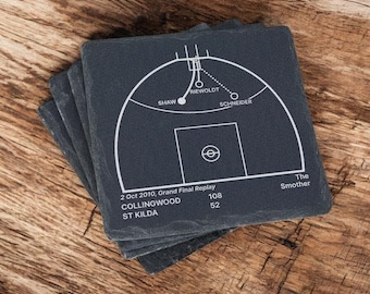 Collingwood Fan Gift | Greatest Collingwood Plays Slate Coasters (Set of 4) | AFL Fan Gift | AFL Memorabilia | Unique Sports Gift | Decor