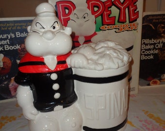 Retro Kitschy Popeye the Sailor Man and Spinach Can Cookie Jar has Box