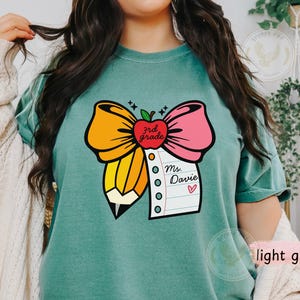 Personalized 3rd Grade Teacher Name Shirt, Custom Third Grade Teacher Gift, Comfort Colors Teacher Team Shirts, Back to School Bow Tshirts.